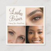 Carte De Visite Carré Chic Mocha Brown Cream Script 3 Photo Lashes Brows (Devant)