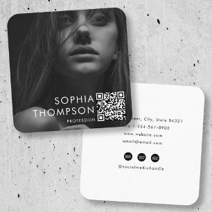 Carte De Visite Carré Chic moderne minimaliste QR Code photo professionn