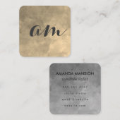 Carte De Visite Carré Chic Monogram Sepia Grey Arrière - plan (Devant / Derrière)
