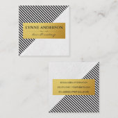 Carte De Visite Carré Chic noir blanc rayures Faux métal or (Devant / Derrière)