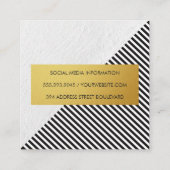 Carte De Visite Carré Chic noir blanc rayures Faux métal or (Dos)
