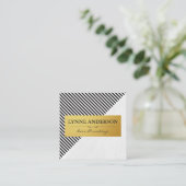 Carte De Visite Carré Chic noir blanc rayures Faux métal or (Debout devant)