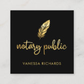 Carte De Visite Carré Chic Or Feather Nom Noir Moderne Script QR (Devant)