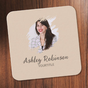 Carte De Visite Carré Chic photo boho terthy pastel doux beige QR code