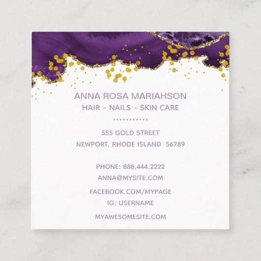 Carte De Visite Carré *~* Chic Populaire Parties scintillant Or Poils d' (Dos)