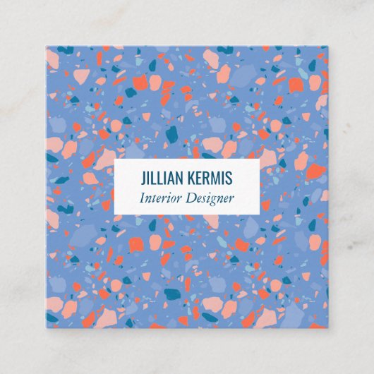 Carte De Visite Carré Chic terrazzo élégant bleu perwinkle (Devant)