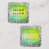 Carte De Visite Carré Chic Vert texture Motif gris (Devant / Derrière)