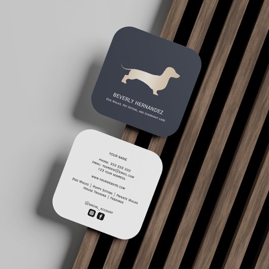 Carte De Visite Carré chien Dachshund d'or Walker Trainer Chiot assis