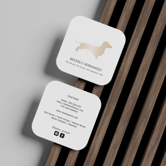 Carte De Visite Carré chien Dachshund d'or Walker Trainer Chiot assis