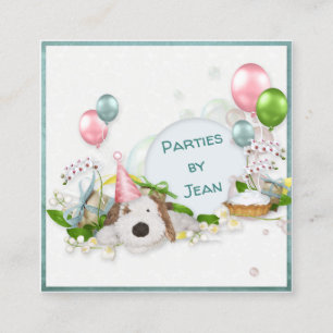 Carte De Visite Carré Chien De Fête En Casquette Avec Ballons