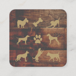 Carte De Visite Carré Chien Groomer   Formateur   Icônes sur bois