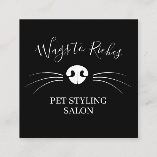 Carte De Visite Carré Chien Grooming Service pour animaux Noir (Devant)