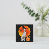 Carte De Visite Carré Chien Halloween Greyhound Jack-o'-lantern Citrouil (Debout devant)