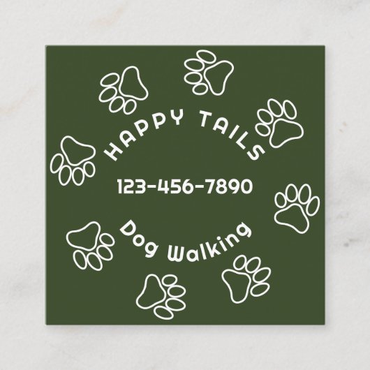 Carte De Visite Carré Chien moderne Empreinte de patte Circle vert foncé (Devant)