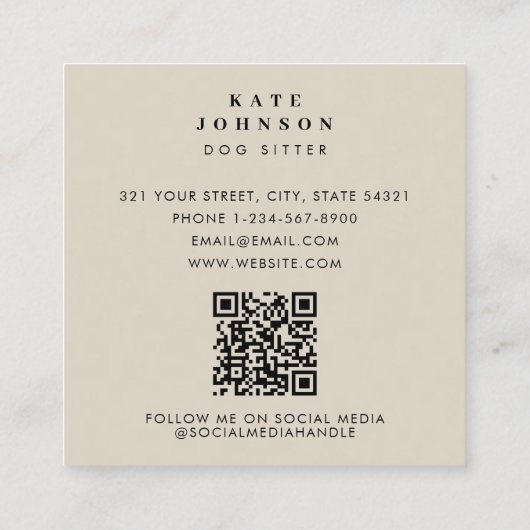 Carte De Visite Carré Chien Sitter Trainer Animal Care Chiens QR Code (Dos)