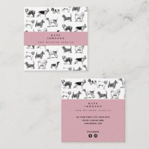 Carte De Visite Carré Chiens vintages Marcheur de chien Grooming