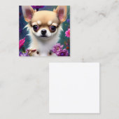 Carte De Visite Carré Chihuahua et fleurs (Devant / Derrière)