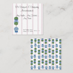 Carte De Visite Carré Chinoiserie rose Ginger Jar Jars Topiary