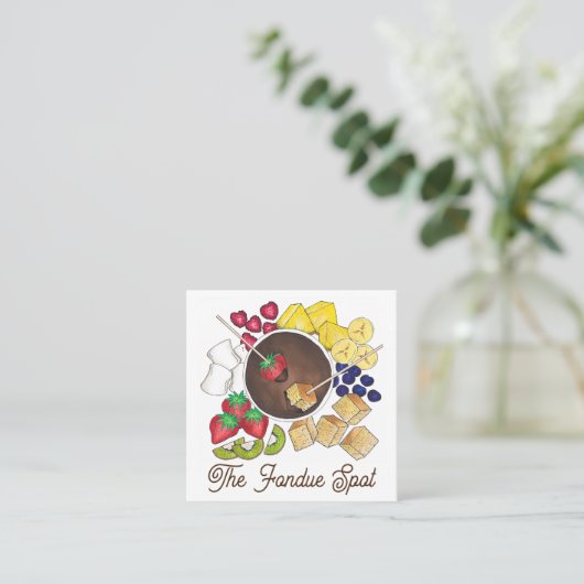 Carte De Visite Carré Chocolat Fondue Pot Dessert Restauration (Debout devant)