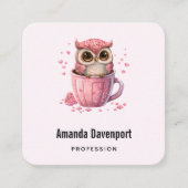 Carte De Visite Carré Chouette rose mignonne en coupe (Devant)