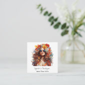 Carte De Visite Carré *~* CHUTE AP57 QR Fleurs Boho Cheveux Hippie Dame (Debout devant)