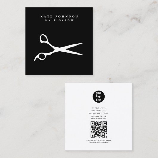 Carte De Visite Carré Ciseaux à cheveux Barber QR Code Code Business Log (Devant / Derrière)