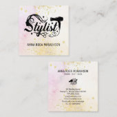 Carte De Visite Carré *~* Ciseaux cardiaques Sèche-Parties scintillant c (Devant / Derrière)