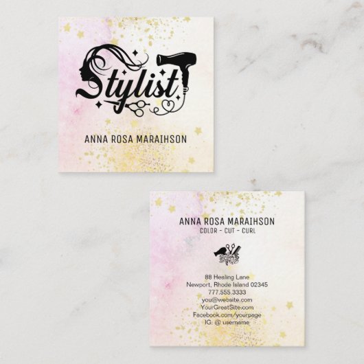 Carte De Visite Carré *~* Ciseaux cardiaques Sèche-Parties scintillant c (Devant / Derrière)