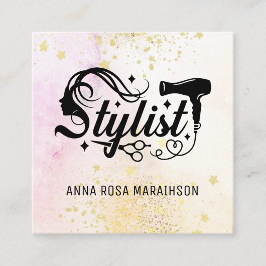 Carte De Visite Carré *~* Ciseaux cardiaques Sèche-Parties scintillant c (Devant)