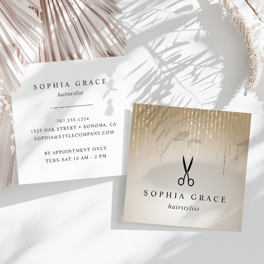 Carte De Visite Carré Ciseaux coiffeurs Golden Rain