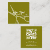 Carte De Visite Carré Ciseaux de coiffeur carrés vert olive Code QR (Devant / Derrière)