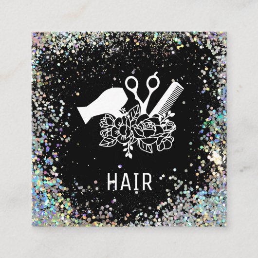 Carte De Visite Carré *~* Ciseaux de peigne Fleurs arc-en-ciel Parties s (Devant)