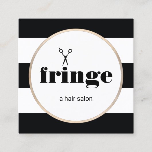 Carte De Visite Carré Ciseaux dorés coiffeur noir blanc rayé (Devant)
