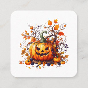 Carte De Visite Carré citrouille drôle d'automne Halloween