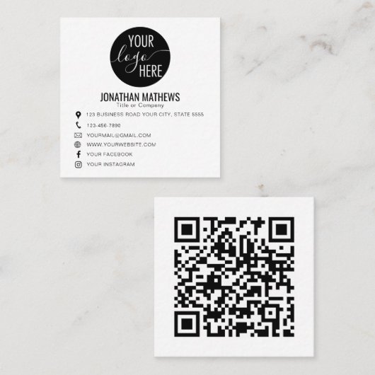 Carte De Visite Carré Classic Basic Professionnel Logo Entreprise Code Q (Devant / Derrière)