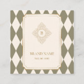 Carte De Visite Carré Classic Green & Ivory Argyle Monogram Gold Accent  (Devant)
