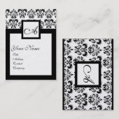 Carte De Visite CARRÉ CLASSIQUE DAMASK MONOGRAM Black White Pearl (Devant / Derrière)