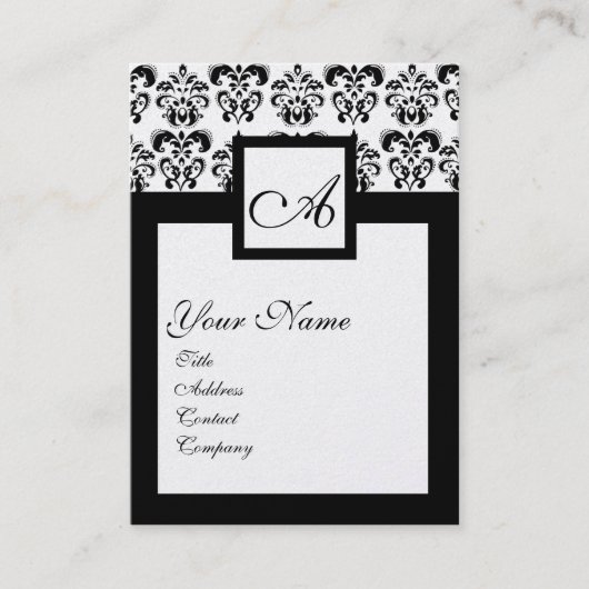 Carte De Visite CARRÉ CLASSIQUE DAMASK MONOGRAM Black White Pearl (Devant)