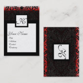 Carte De Visite CARRÉ CLASSIQUE DAMASK MONOGRAM noir blanc perle (Devant / Derrière)