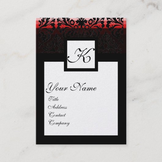 Carte De Visite CARRÉ CLASSIQUE DAMASK MONOGRAM noir blanc perle (Devant)