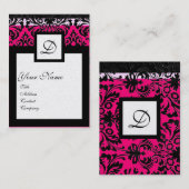 Carte De Visite CARRÉ CLASSIQUE DAMASK MONOGRAM noir blanc perle (Devant / Derrière)