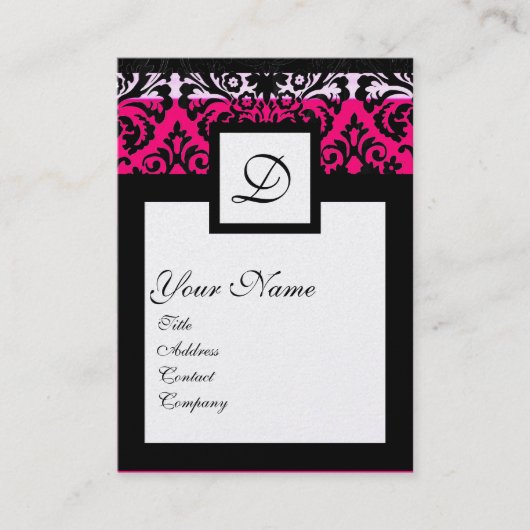 Carte De Visite CARRÉ CLASSIQUE DAMASK MONOGRAM noir blanc perle (Devant)