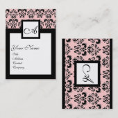 Carte De Visite CARRÉ CLASSIQUE DAMASK MONOGRAM, rose (Devant / Derrière)