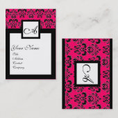 Carte De Visite CARRÉ CLASSIQUE DAMASK MONOGRAM, rose.fuchsia (Devant / Derrière)