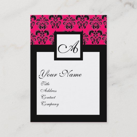 Carte De Visite CARRÉ CLASSIQUE DAMASK MONOGRAM, rose.fuchsia (Devant)