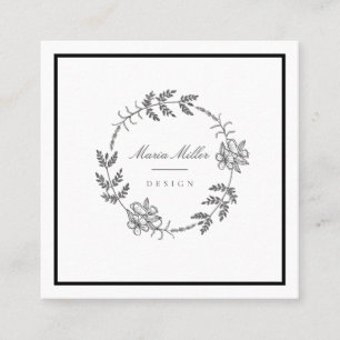 Carte De Visite Carré Classique floral romantique moderne noir blanc
