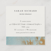 Carte De Visite Carré Classy Aqua Blue Gold Paint Texture Merci (Dos)