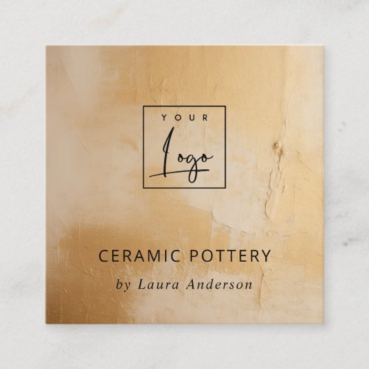 Carte De Visite Carré Classy Beige Gold Paint Texture Logo QR Code (Devant)