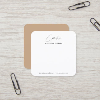 Carte De Visite Carré Classy Beige Handwritten Script Jewelry Display
