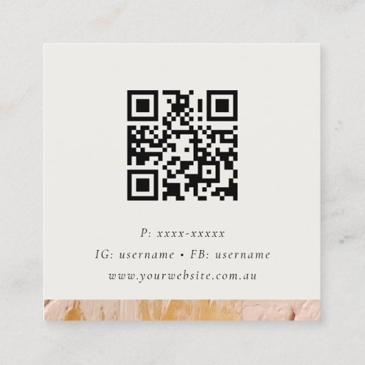 Carte De Visite Carré Classy Bush Pink Gold Paint Texture QR Code (Dos)
